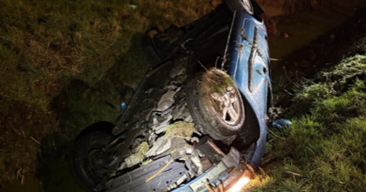 Auto belandt in sloot bij Ravenstein: vier inzittenden onderkoeld naar ziekenhuis | 112 nieuws Oss