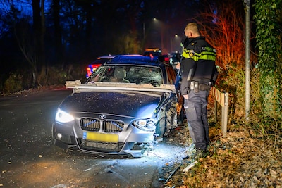 Veel schade door botsing tegen boom in Breda, automobilist gewond naar ziekenhuis