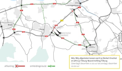A65 tussen Tilburg-Noord en Berkel-Enschot volledig afgesloten