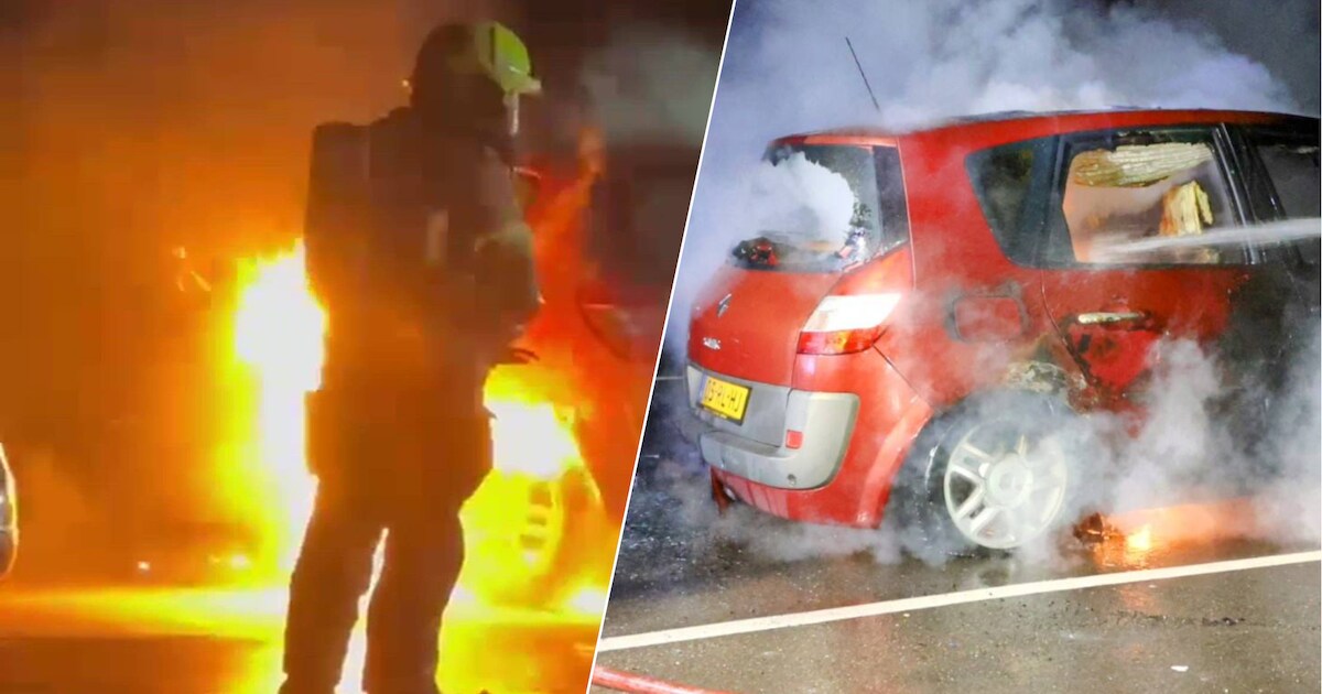 Wat is het verhaal achter dit bizarre filmpje? Man stapt uit auto die al minutenlang in brand staat