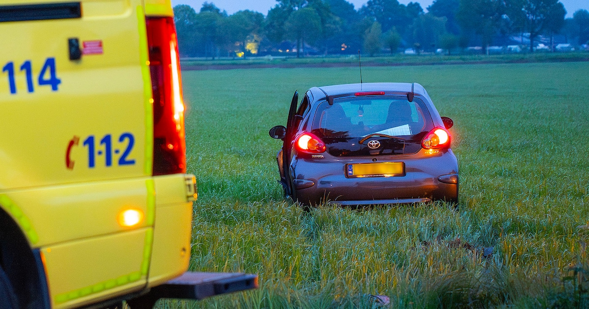 Auto belandt in weiland na botsing in Berghem, inzittende nagekeken
