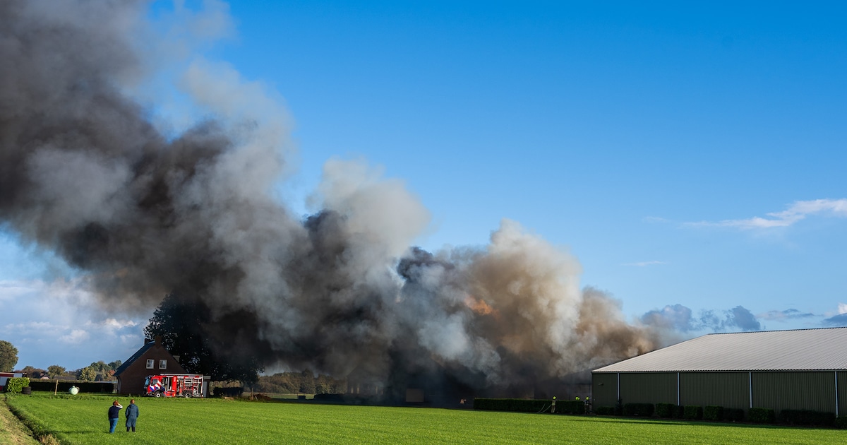Loods met landbouwmachines in brand bij Terheijden, vlammen na bijna een uur onder controle