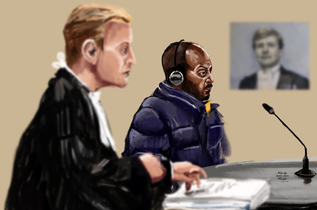 Courtroom sketch of Eritrean Walid (right) during the substantive hearing of the criminal case. Next to him is attorney Jordi L'Homme.