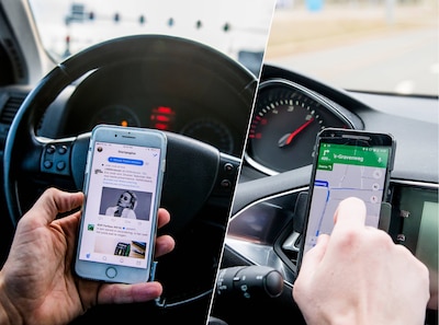 Je telefoon vasthouden in de auto is verboden, want dat leidt af. En scheren of een hamburger eten dan?