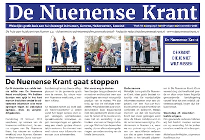 De Nuenense Krant stopt, na bijna 14 jaar einde aan gratis weekblad