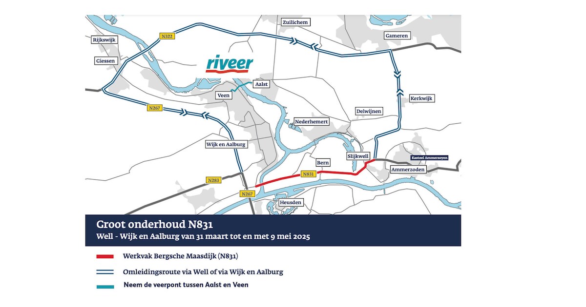 Veer Aalst-Veen alternatief tijdens afsluiting Bergsche Maasdijk