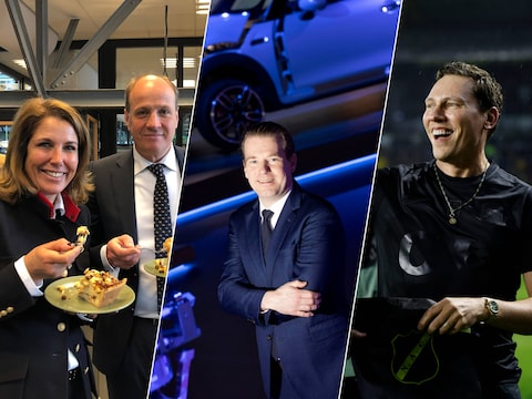 Frits van Eerd en Colette Cloosterman-Van Eerd (links). / Topman Willem van der Leegte van VDL (midden). / DJ Tiesto tijdens een wedstrijd van NAC Breda (rechts).