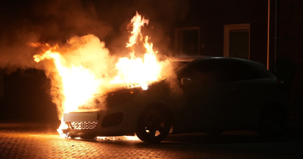 Auto gaat in vlammen op in Rijen