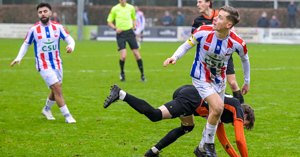 Koploper UDI’19 met pijn en moeite langs laagvlieger EVV: ‘Maar dit is een knappe overwinning, op ka