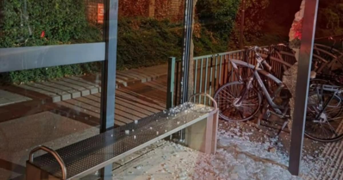 Bushokjes in Oosterhout vermoedelijk met stoeptegel of steen aan diggelen geslagen