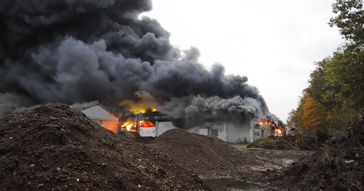 Zeer grote brand in caravanstalling Oeffelt, NL-Alert afgegeven | Foto