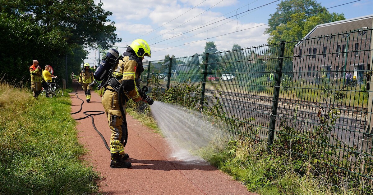 Stuk berm vat vlam langs het spoor in Rijen | Regio | BD.nl