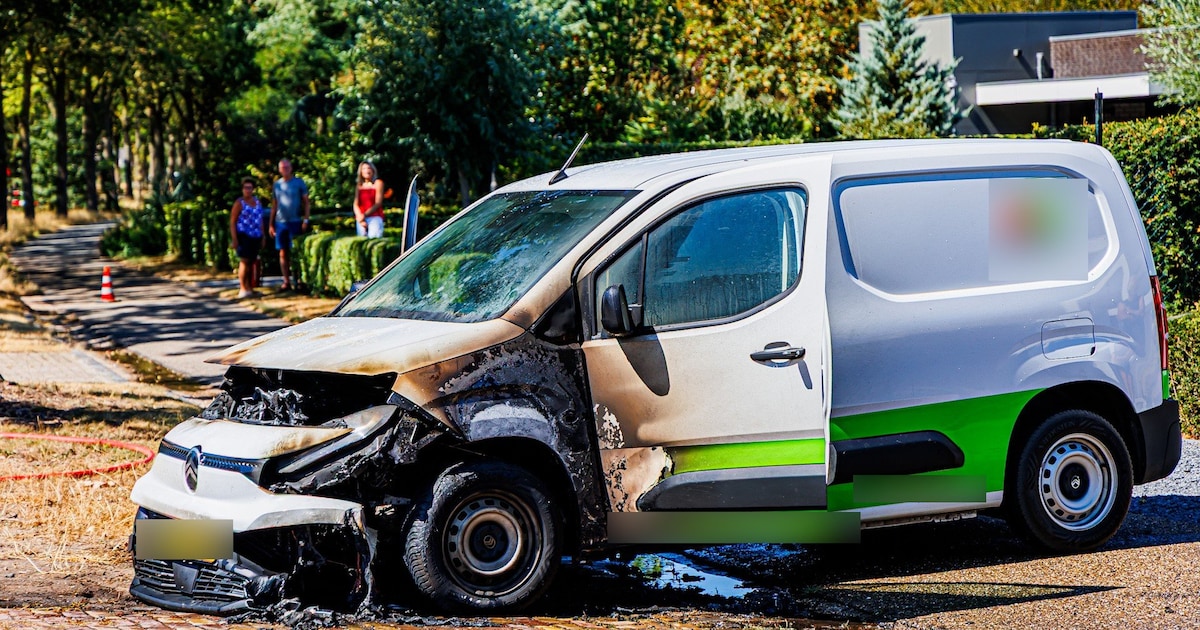 Busje vliegt in brand op oprit in Heeswijk-Dinther